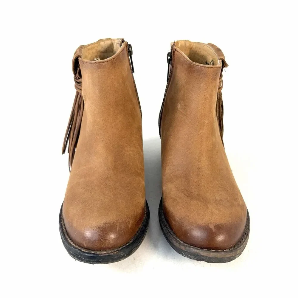 Womens Circle G Brown Leather Side Fringe Shortie Ankle Boots Size 6.5 M Zip
